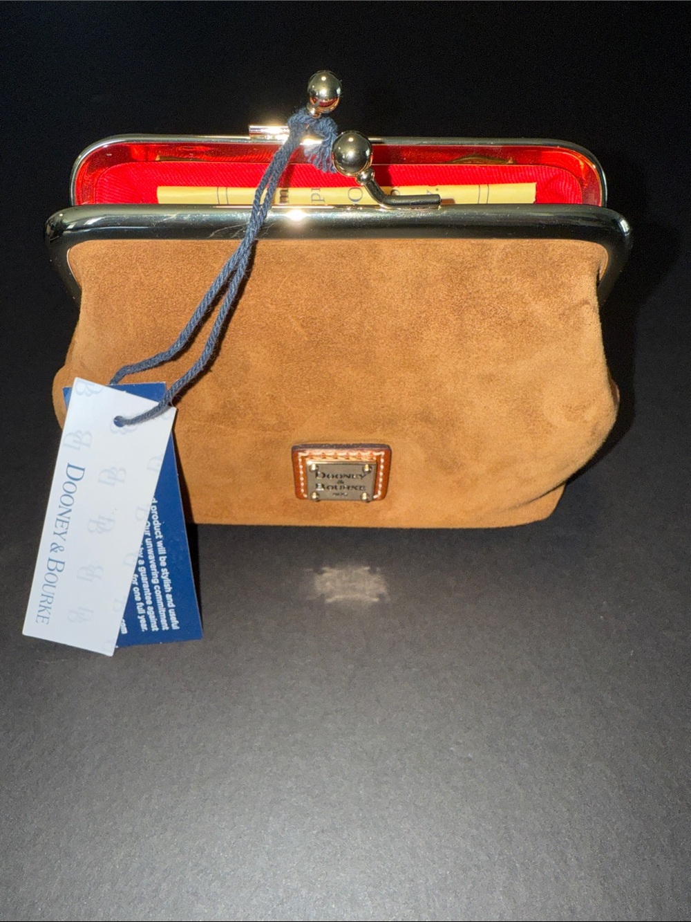 Dooney & Bourke Tan Suede Small Kiss-Lock Coin Pouch New